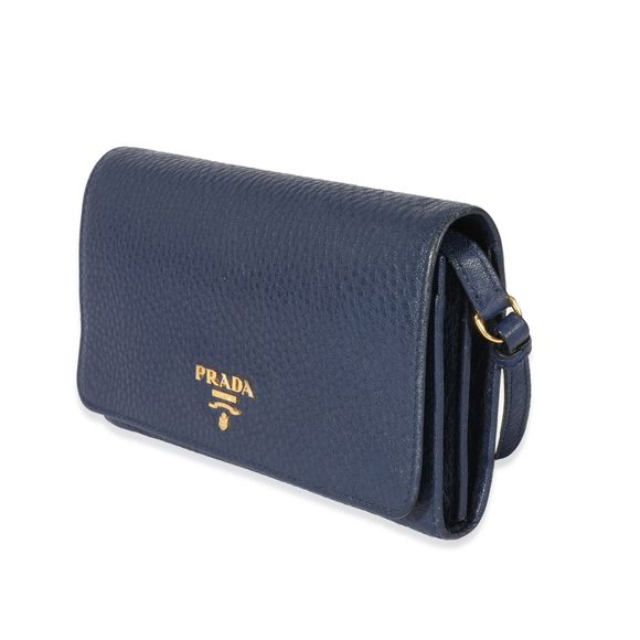 Prada Navy Leather Wallet On Strap - Picture 2 of 8
